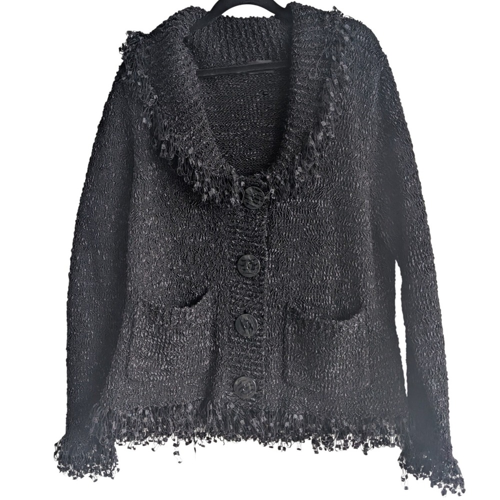 Bella Women's Size Large Oversized Black Unique Friends Button-up Cardio Pockets